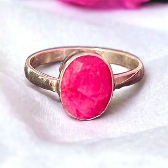 Genuine Ruby Sterling Silver Ring Size 7 3/4 Artisan Made NWOT - Picture 2 of 7